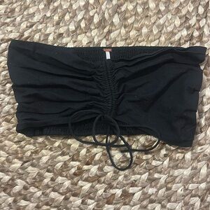 Free People Black Bandeau Crop Top Tie cinch center tube top size 8 strapless